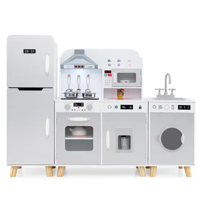 Produktbild von COSTWAY 3in1 Kinderküche mit Licht, Sound, Spielzeugküche mit Kühlschrank, Wasch-, Eismaschine, Herd, Spüle, Ofen & Mikrowelle für Kinder ab 3 Jahren
