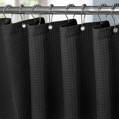 Produktbild von Duschvorhang Waffelstoff mit Metallringen 182 x 244 cm Schwarz