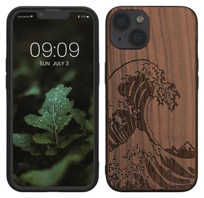 Produktbild von kwmobile Handyhülle für Apple iPhone 13 Hülle Holz - Case mit TPU Bumper - Stoßfestes Hardcase - Schutzhülle Cover in Dunkelbraun