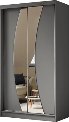 Produktbild von Schwebetürenschrank VOX 120 cm – Kleiderschrank mit Spiegel & Schiebetüren (Graphit)