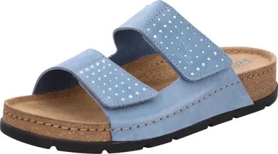 Produktbild von Rohde Damen Pantolette Leder Kork Klettverschluss Glitzer Soave 5414, Größe:40 EU, Farbe:Blau