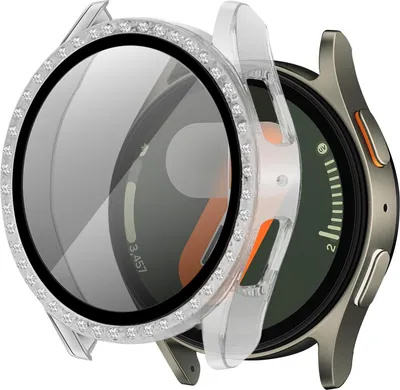 Produktbild von Bandz Diamond Etui mit Bildschirmschutz passend für Samsung Galaxy Watch 7 - 44mm Etui - Hartplastik-Schutzhülle - Bildschirmschutz aus Glas - Vollschutzhülle + Bildschirmschutz (transparent)
