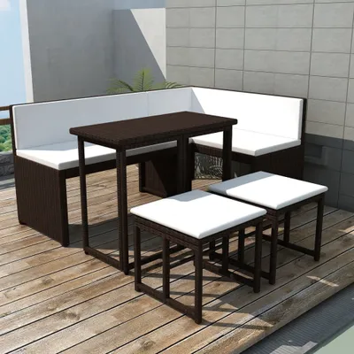 Image de Ensemble de jardin en acier et résine tressée, 5 pièces, de la marque Living Store, couleur marron