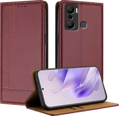 Produktbild von Handyhülle für Infinix Hot 20 Play Leder Flip Klappbare Schutzhülle mit Standfunktion Dunkelrot