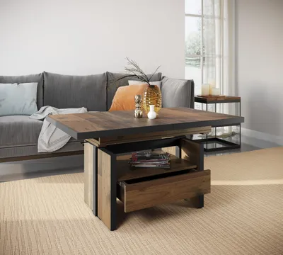 Produktbild von Couchtisch >Noah< Funktionen, Oldwood Nachbildung, Schublade - 110-150x54-73x70 cm (B/H/T)