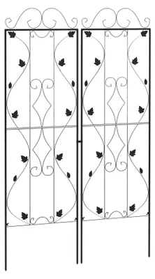 Produktbild von Rankgitter Stahl 2er Set zum Stecken rostfrei Rankhilfe mit Blättern 50 x 181 cm Schwarz