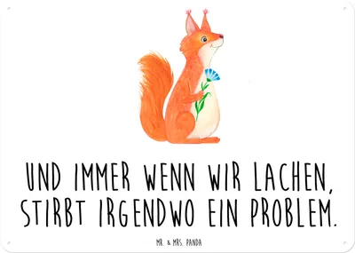Produktbild von Mr. & Mrs. Panda Wandbild Eichhörnchen Blume DIN A6 - Weiß - Geschenk, Lachen, Motivation Sprüche, Spruch Positiv, Gute Laune, Blechschild, Schild, tafel, Türschild, Spaß