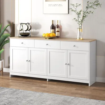 Immagine prodotto di Mobiletto da cucina, credenza con piano di lavoro, 160 cm, bianco, 4 ante, 3 cassetti