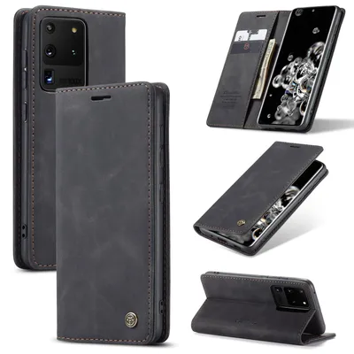 Multiple views of a black flip case for a Samsung Galaxy S20 Ultra phone.