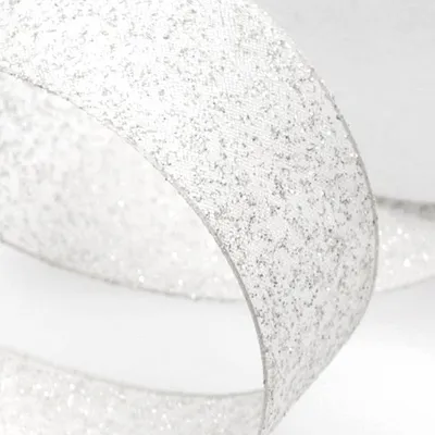 Produktbild von Organzaband mit Silberglitter weiss - 25 mm Breite auf 20 m Rolle - 54111-25-20-01