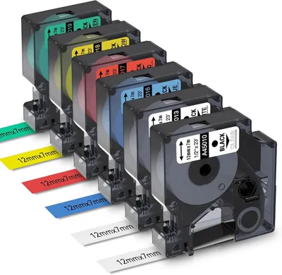 Produktbild von Phomemo 12mm x 7m Etikettenband Kompatibel mit Dymo D1 Labelmanager 160 LM280 360 420P, Transparent/Weiß/Gelb/Rot/Grün/Blau, 45010/13/16/17/18/19