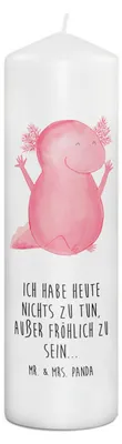 Produktbild von Mr. & Mrs. Panda Kerze Axolotl Hurra 29 x 8 cm XL - Weiß - Geschenk, Spaß, Wachskerze, Erinnerungskerze, Zufriedenheit, Bedruckte, Stumpenkerze, Freude, Erinnerungslicht