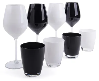 Weinset aus Glas, 8-teilig, Weiß/Schwarz, 30 cl