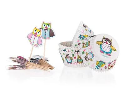 Produktbild von Muffinförmchen 11,5 cm 24 + 24 Stück - Eulenmuster