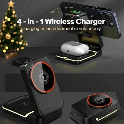 Produktbild von 3-in-1 magnetischer, faltbarer, schneller kabelloser Ladeständer für Magsafe iPhone 17, 16, 15, 14, 13, 12 Pro, Apple Watch 2-9, SE, AirPods Pro