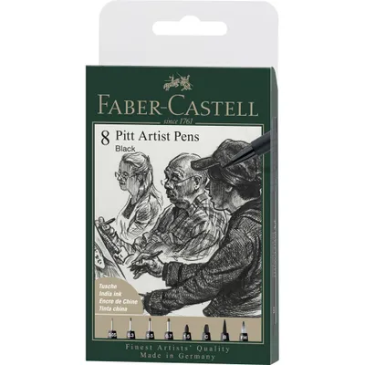 Image de Faber-Castell - Pitt Artist Pen crayon à encre de Chine, pack de 8, noir (167158)