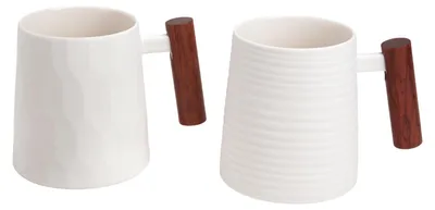 Produktbild von 2er Set Becher Blanca für 320ml weiß Porzellan mit Rosenholzgriff TeaLogic