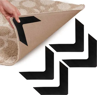 Produktbild von Rutschfeste Teppichunterlage, 5er-Pack Teppichstopper für Laminatböden, rutschfest und gegen Aufrollen, geeignet für Holz-, Laminat- und Teppichböden aller Art und Größe, schwarz