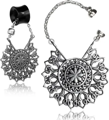 Produktbild von viva-adorno 1 Stück Anhänger für Flesh Tunnel Ohr Piercing Ohrring Messing Silber Charm Magnet Ethno Vintage Antik Style Z538A