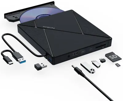 Produktbild von Externe DVD/CD-Brenner 8-in-1 USB 3.0 & Type-C – 8x DVD 24x CD, Plug & Play