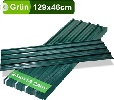 Produktbild von TolleTour 12/24/36 Stück Trapezblech Metallblech Dachblech 129x46cm Profilblech Grün für Gerätehaus Carport - 24er Set (14m²)