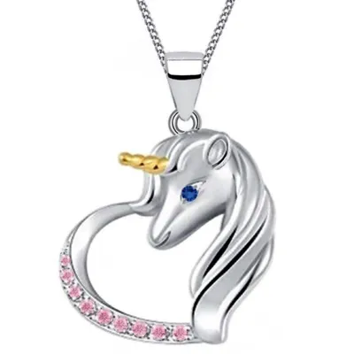 Einhorn Kette Herz-Anhänger Echtsilber Märchen Schmuck für Kinder