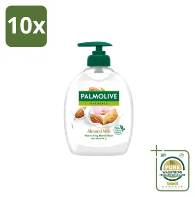Imagen del producto de 10 unidades de jabón líquido Palmolive, aroma a leche de almendras y aloe vera, 300 ml, pack ahorro