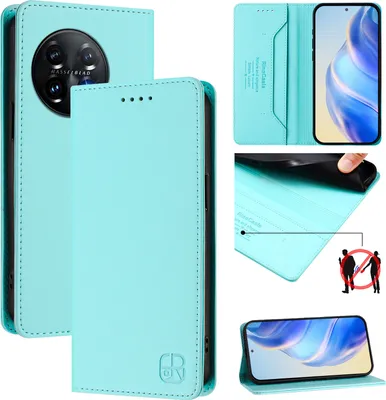 Produktbild von Lederhülle für OnePlus 11 Hülle Flip Brieftasche Kartenfächern Ständer Schutzhülle Türkis