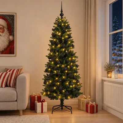 Zdjęcie produktu dla Sztuczne drzewko świąteczne z ozdobami, wysokość 180 cm, 300 diod LED