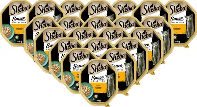 Produktbild von Sheba Sauce Collection - Alleinfuttermittel für ausgewachsene Katzen, Puten- und Gemüsebröckchen in Sauce, 22 Schalen à 85 g