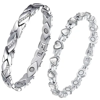 Produktbild von XFSRG 2 Stück Magnetisches Armband Frauen Silber Damen Magnetarmband Verstellbar
