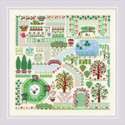 Produktbild von Riolis Kreuzstich Set "Mein Garten", Zählmuster, 35x35cm