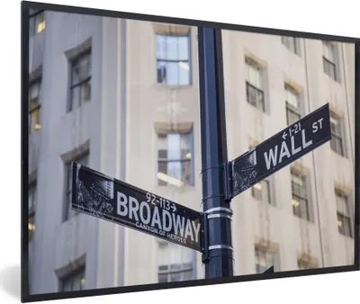 Produktbild von MuchoWow® Gerahmtes Poster New York - Wall Street - Broadway 90x60 cm - Poster mit Schwarzem Bilderrahmen Wandposter Rahmen Foto Bilder - Fotorahmen - Foto-Plakat