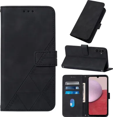Produktbild von Hülle für Samsung Galaxy A05s Prägung Flip Leder Kartenfächer Schutzhülle mit Ständer Schwarz