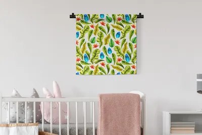 Produktbild von MuchoWow® Wandteppich Wandbehang Blumen - Dschungel - Blätter 60x60 cm Tapisserie Dekoration Wandtuch - Dekorationen - Wand Decke