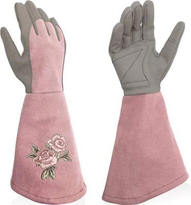Produktbild von 1 Paar stichfeste Gartenhandschuhe für Damen mit Unterarmschutz, stich- und schnittfest,(M)
