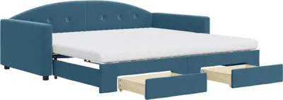Obrázek produktu pro vidaXL Rozkládací postel se zásuvkami Modrá 100x200 cm Velvet