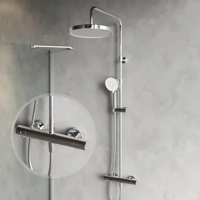 Produktbild von Duschsystem mit Thermostat & Wanneneinlauf, Komplettes Duschset mit Regendusche 30 cm & Handbrause, höhenverstellbare AM.PM Play  F078Z400
