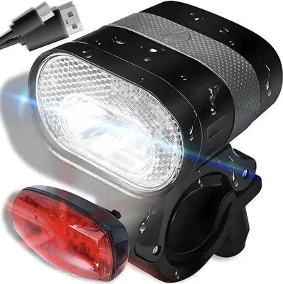 Image de Kit de lampes de vélo étanches, USB, 500 lm, 3200 mAh, avant et arrière