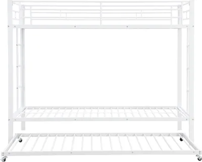 Produktbild von Etagenbett 90x200cm Eisenrahmenbett (ohne Matratze) Kinderbett Metallbett Eisenbett Mit Ausziehbett Mit Sicherheitsgeländer und Leiter Weiß