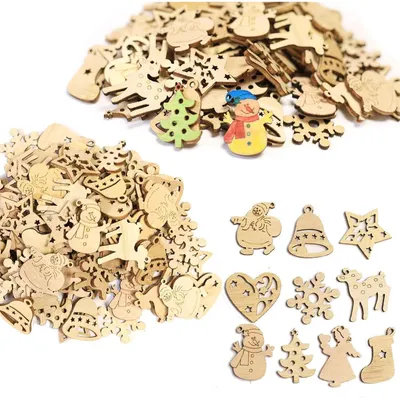 Produktbild von Holzdeko Schneeflocken Weihnachtsmann Holzscheiben Streudeko ca. 200 Stück natur