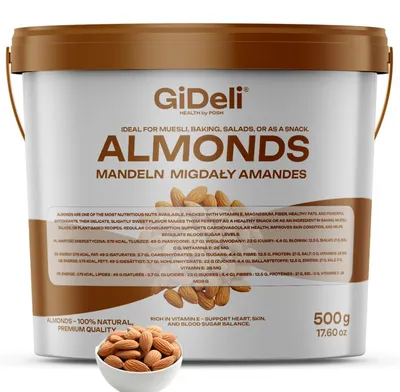 Produktbild von Mandeln 500g Naturbelassen Ungesalzen Rohkost Qualität Ganze Kerne Vegan GiDeli