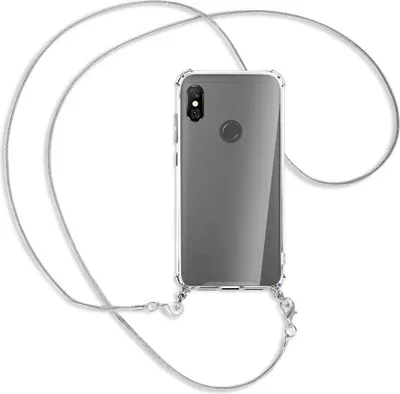 Produktbild von Handykette Backcover-Schutzhülle mit Band (Metall silberfarben) für Xiaomi Redmi Note 6 Pro - silberfarbene Kette Snake