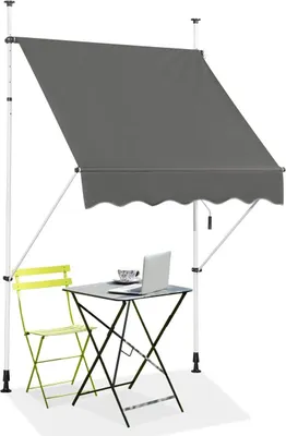 Produktbild von 150 x 180 cm Klemmmarkise, Balkonmarkise ohne Bohren, Höhenverstellbare Markise mit Handkurbel, Sonnenschutz Markise für Terrasse Balkon Veranda (Grau)