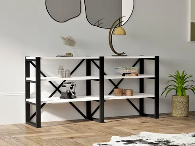 Bücherregal Wandmontage Weiß/Schwarz 133,2 cm