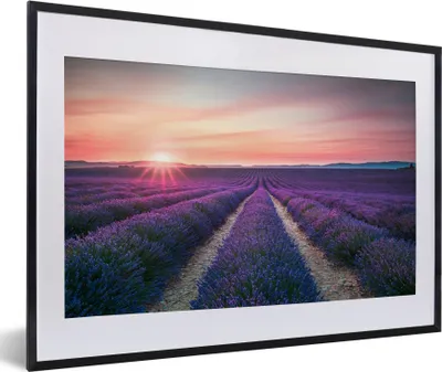 Produktbild von MuchoWow® Gerahmtes Poster Lavendel - Lila - Blumen - Himmel 60x40 cm - Poster mit Schwarzem Bilderrahmen Wandposter Rahmen Foto Bilder - Schlafzimmer - Plakat in Rahmen - Drucken