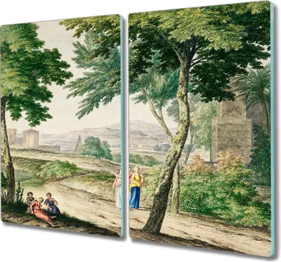 Produktbild von Coloray Hackbrett Herdabdeckplatte 2x30x52 cm Küchenbrett Kochplattenabdeckung Schneidebrett - Die Dorf Baum Menschen