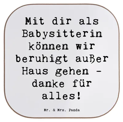 Produktbild von Mr. & Mrs. Panda Tischschoner Spruch Babysitter Dank - Weiß - Geschenk, Untersetzer für Gläser, Glas, besonderer Anlass, gläseruntersetzer, Fürsorge, Coaster, Bedanken