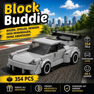 Produktbild von BlockBuddie™ 911 Akira Nakai inspiriertes Klemmbaustein Auto mit 354 Teilen – Sportwagen Modellbausatz