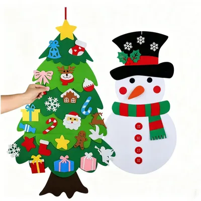 A DIY felt Christmas tree and snowman decoration set.